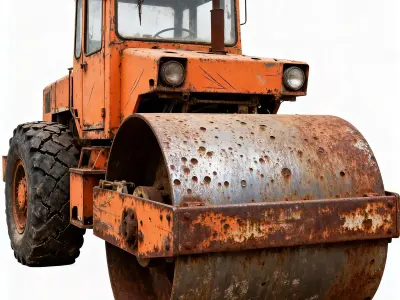 Old Rusty Industrial Road Roller 3D Model Low-poly 3D model