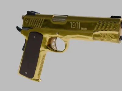 Golden 1911 Pistol Low-poly 3D model