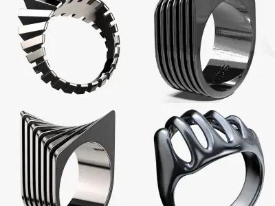 Modern Style Silver Rings Collection 3D model