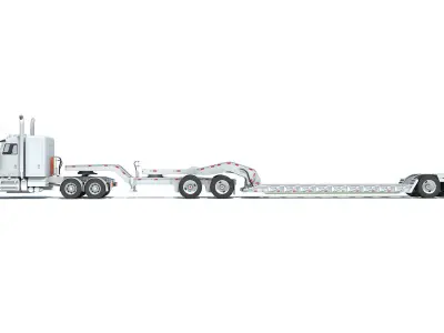 Semi Truck with Lowboy Trailer 3D model buy