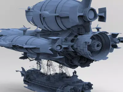 Grand Sci fi Airship Space design 3D model