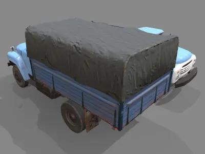 Low poly Zil-130 truck with tarp on top Low-poly 3D model