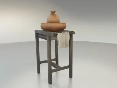 Rustic Wash Basin and Stand Low-poly 3D model