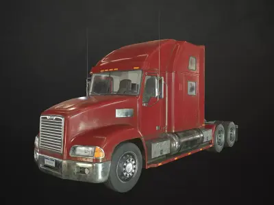 Semi Truck Tractor - Red Low-poly 3D model