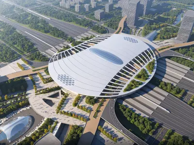 Modern transport hub HSR station railway station 3D model