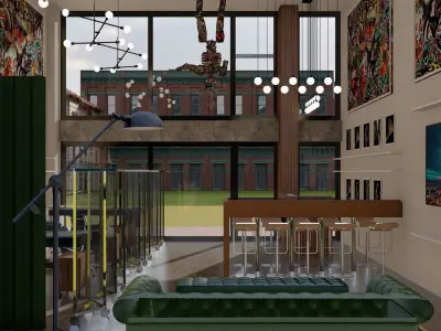 Industrial Tattoo Studio 3D Model with Eclectic Interior Design 3D model