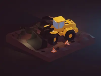 Low Poly 3D Stylized Character Construction loader Isometric 3D model