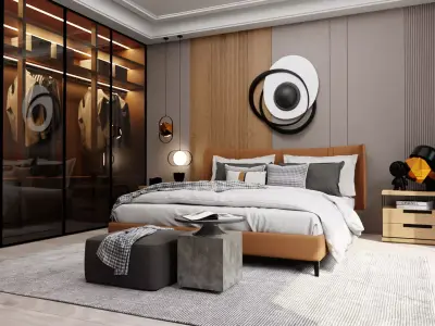 Bedroom Interior Scene Architectural Visualization Free low-poly 3D model