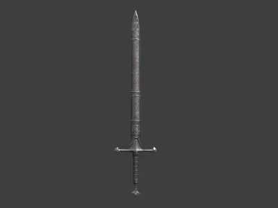 Engraved Fantasy Sword and Scabbard A Low-poly 3D model