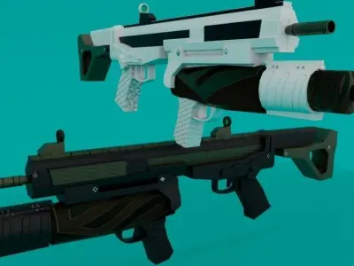 Two guns black and white Low-poly 3D model