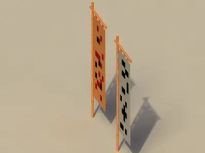 Low Poly Japanese Traditional Flags Low-poly 3D model