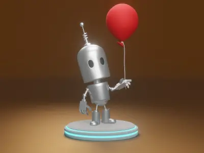 Robot holding balloon Low-poly 3D model