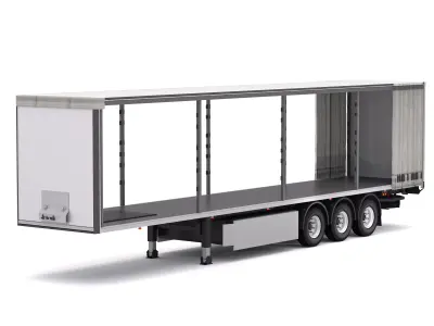 Semi Trailer Open Curtain 2 3D model