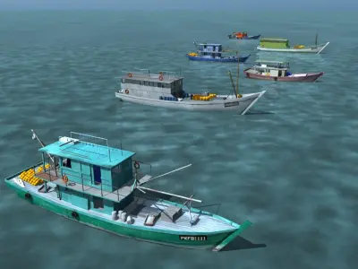 Asian Fishing Boats 3D model