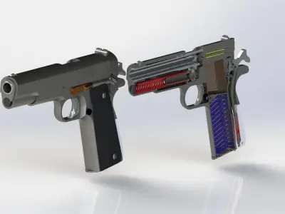 Gun M1911-A1 all Parts Assembled 3D model