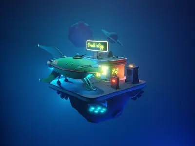 Futurama-ship 3D model Render In blender Low-poly 3D model