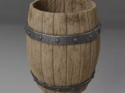 Medieval Wooden Barrel with LODs and 3 color variations Low-poly 3D model