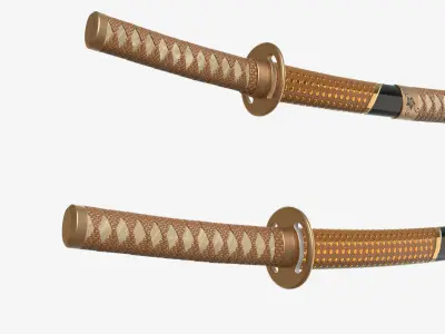 Brow Double Bladed Katana Wakizashi and Stand 3D model