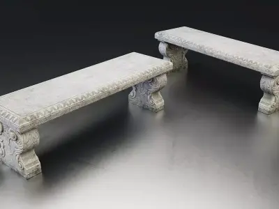 Ornate Stone Garden Bench Low-poly 3D model