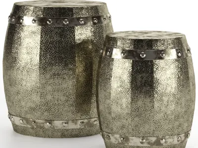 Hammered Drum 2 Piece Stool Set 3D model