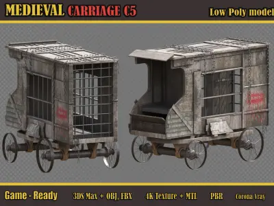 Medieval Carriage C5 Low-poly 3D model