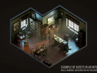 Vintage Office 1930s Asset Pack Low-poly 3D model