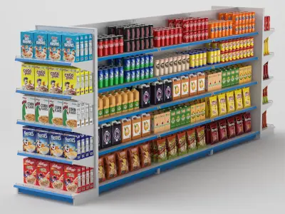 Supermarket Grocery Shelves 01 3D model