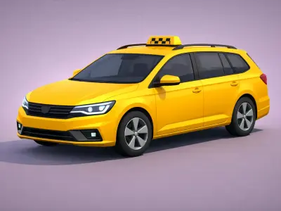 Low Poly Station Taxi Car Vehicle Model PBR Texture Low-poly 3D model