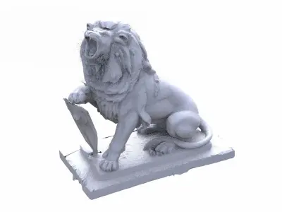 Lion statue with shield 3D model