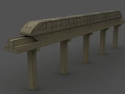 Monorail futuristic high-speed train 3D model