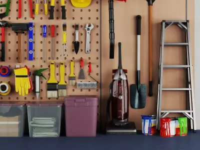 Professional Workshop Tools And Maintenance Pegboard Set 3D model