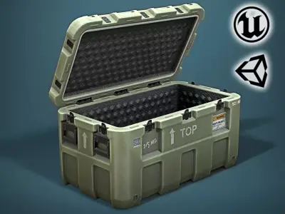 Military loot chest box with cover lid - 3D VR  AR  game ready  Low-poly 3D model