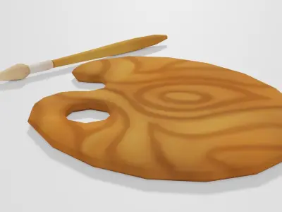 Painting Palette and Brush 3D model
