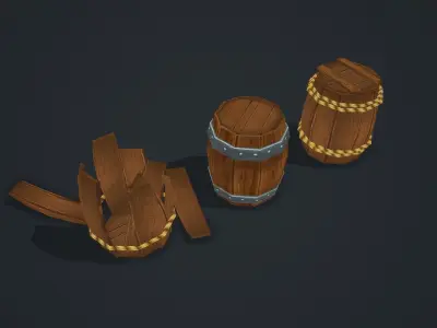 Barrels three wooden Low-poly 3D model