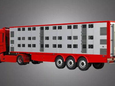Renault T520 Truck - single axle with Animal Transport Trailer 3D Model Pack