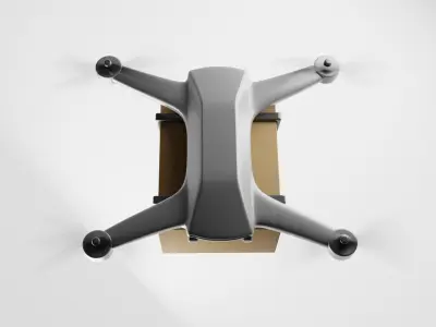 A delivery drone quadrocopter with a card box 3D model