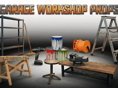 Garage Workshop Props 12 Low and High Poly Low-poly 3D model