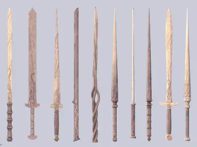 Wooden sword collecition 3D Model Pack