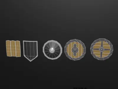Low-poly medieval weapons and shield Low-poly 3D model