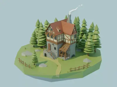 Lowpoly Medieval House Free low-poly 3D model