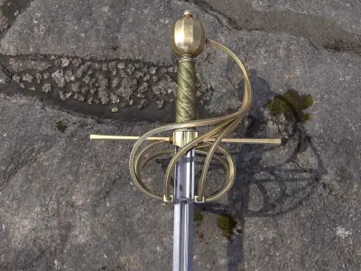 rapier with a swept-hilt Low-poly 3D model