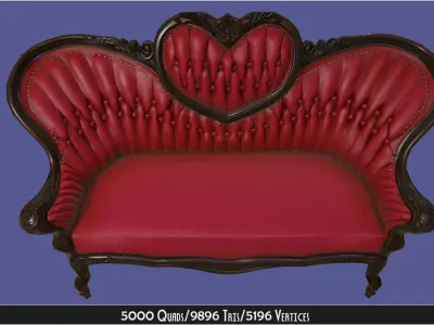 Antique Victorian Love Seat Sofa Furniture Low-poly 3D model