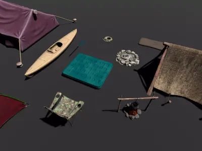 Wilderness Camp Essentials Modular Outdoor Survival Set Low-poly 3D model