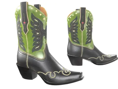 Eagle Star Cowboy Black Green Boots 3D model