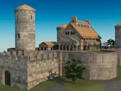 medieval castle Low-poly 3D model 9
