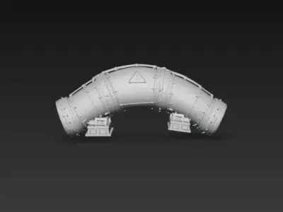 Industrial Sci-Fi Curved Pipeline Pipe - PBR Low Poly Game Ready Low-poly 3D model