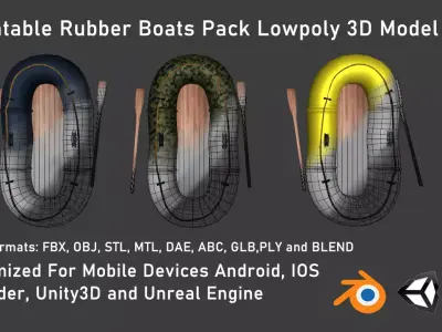 Inflatable Rubber Boats Pack Low-poly 3D model