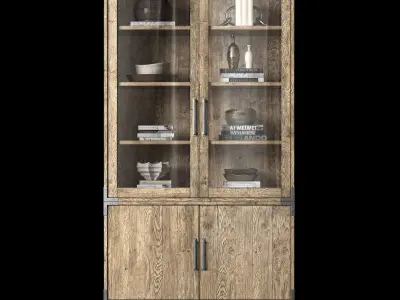 CAYDEN CAMPAIGN GLASS DOUBLE-DOOR SIDEBOARD  and HUTCH 3D model
