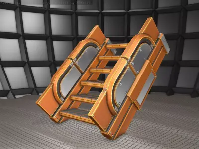 Sci-Fi Stairs - 22 - Orange Version  Low-poly 3D model