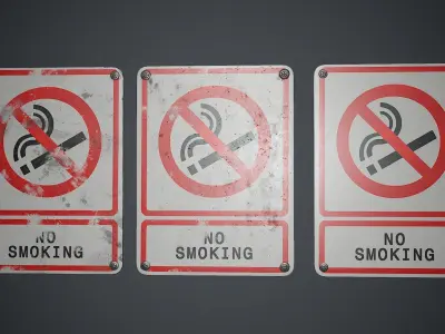 Plastic No Smoking Sign 3 PBR Game Ready Low-poly 3D model